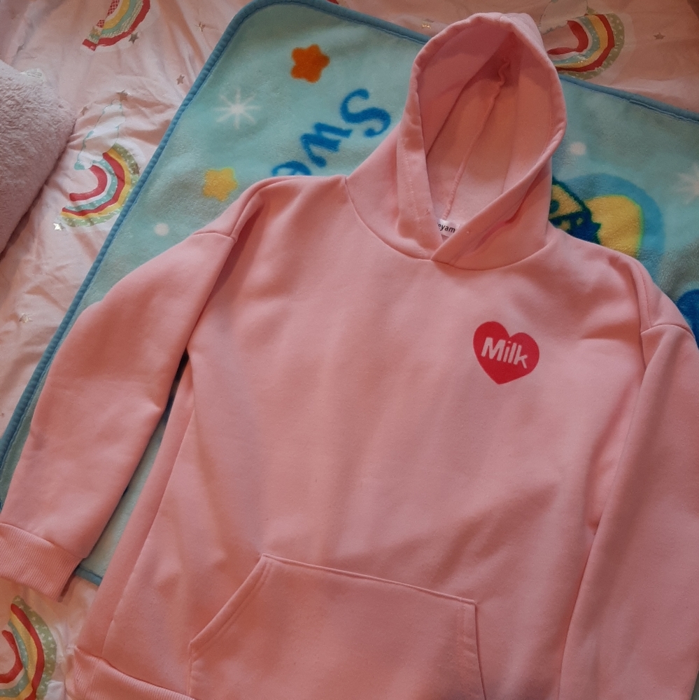 Pink Strawberry Milk Hoodie Medium